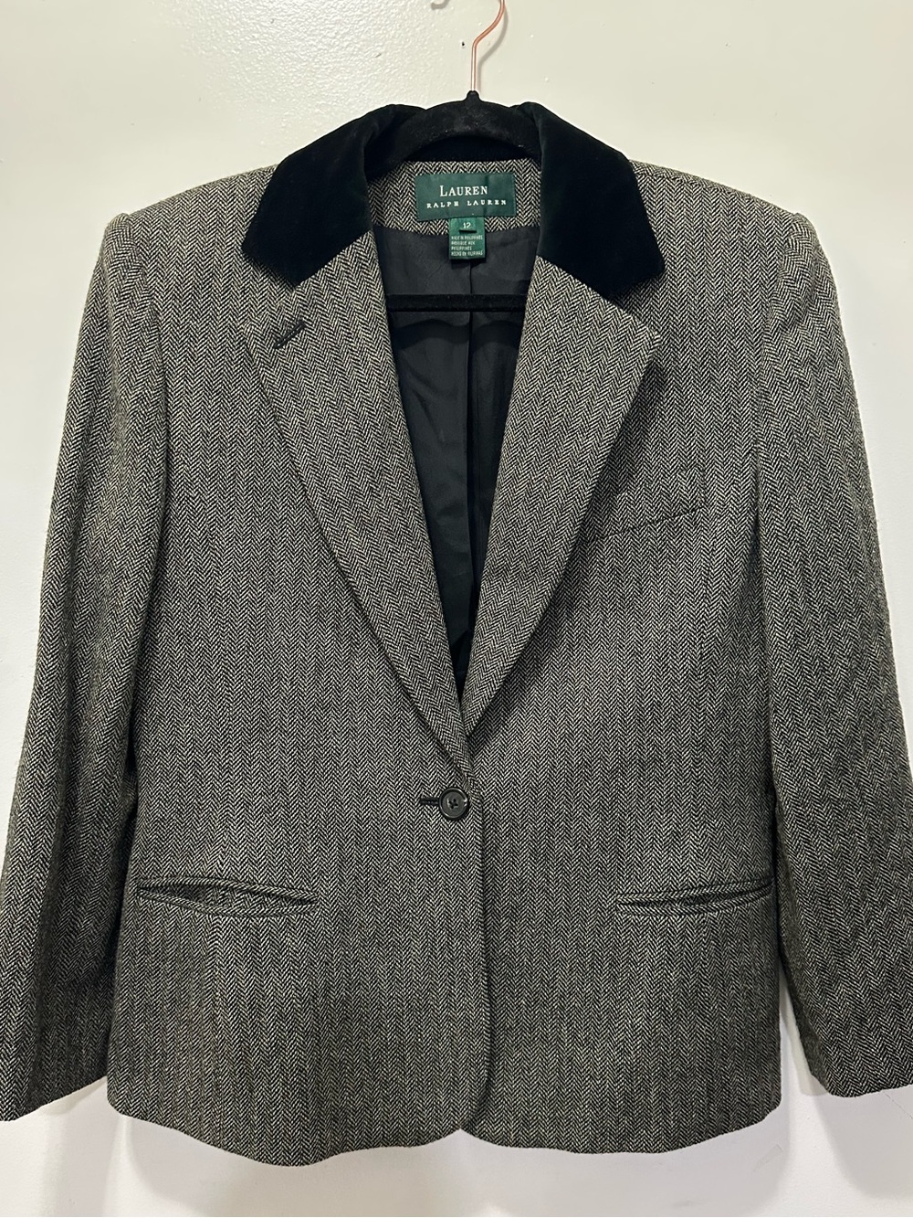 Ralph Lauren Wool Herringbone Blazer Equestrian Classic Preppy Sz 12